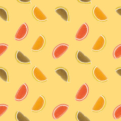 Colored marmalade in the form of citrus slices, sprinkled with sugar.