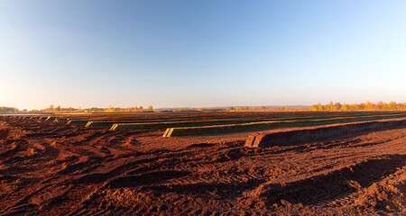 Rows of cutted peat in Northwestern Germany