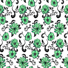  flowers seamless pattern, vector, color with white background