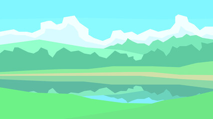 Fototapeta na wymiar vector illustration, abstract landscape, reflection, lake, forest, cloudy, water