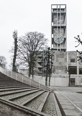 Aarhus City Hall - colour photo but looks monochromatic. Designed by architects Arne Jacobsen and Erik Møller. Århus - Aarhus Rådhus
