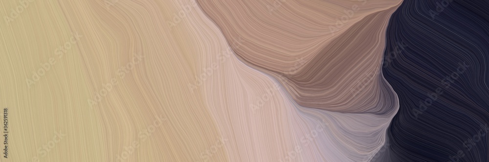 Poster inconspicuous banner with colorful smooth swirl waves background illustration with tan, very dark bl