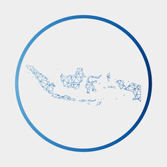 Indonesia icon. Network map of the country. Round Indonesia sign with gradient ring. Technology, internet, network, telecommunication concept. Vector illustration.