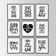 Christian quotes hand drawn typography poster set or cards. Conceptual handwritten phrases. Vector illustration