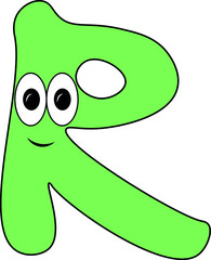 Funny children's colorful bright alphabet. The Letter R. Funny round surprised eyes. A friendly image. Joking friends of the letter.
