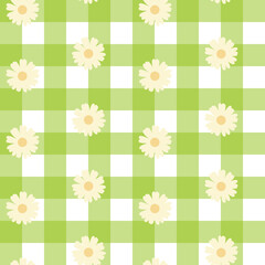 Daisy Seamless Pattern with Green Gingham Background