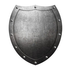 Old metal medieval shield isolated on white. 3d illustration 