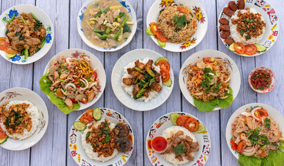 Mixed rice and noodle Thai food