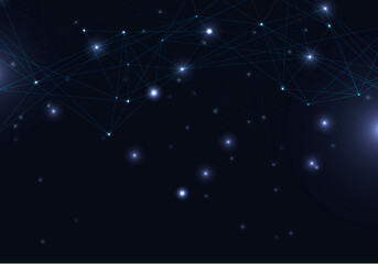 Fototapeta premium Abstract vector glowing bright molecules with dots and lines on blue background