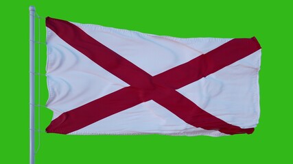 Isolated flag of United States Alabama on flagpole fluttering in wind, 3d rendering