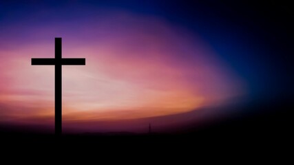 jesus cross symbol with colorful background. copy space for text design from right side.. good friday concept
