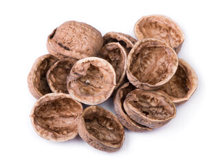 Heap of empty walnuts shell