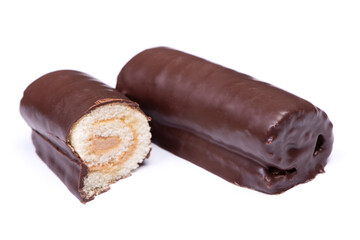 Sweet chocolate glazed pastry rolls