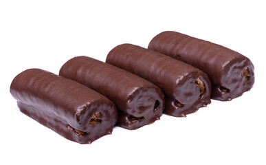 Sweet chocolate glazed pastry rolls