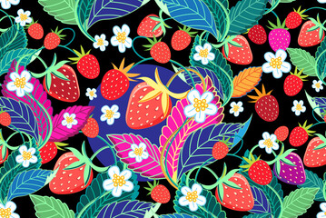 Seamless bright pattern of red strawberries