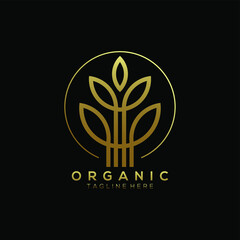 circle line gold leaf plant vector logo