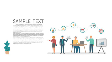 Vector illustration, business concept, have teamwork, analyze graphs, stock tables Teamwork media