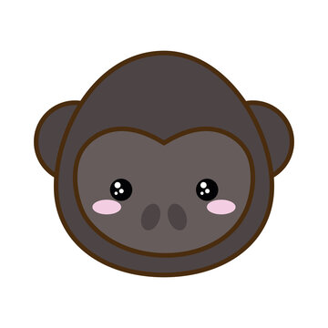 Cute monkey cartoon line and fill style icon design, Kawaii animal zoo life nature and character theme Vector illustration