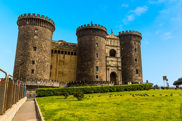 Fototapeta na wymiar A view of the front of the Castel Nuovo in Naples, Italy