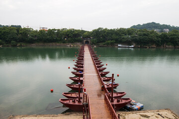 A pontoon bridge over the river

