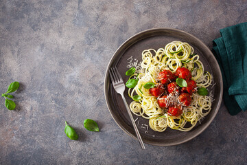 keto paleo diet zoodles spiralized zucchini noodles with meatballs and parmesan