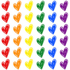 Hand Drawn Heart Seamless Pattern in Rainbow Color