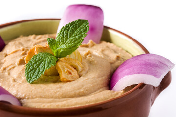 Gofio escaldado in bowl isolated on white background. Canarian food