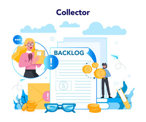 Debt collector concept. Pursuing payment of debt owed by person