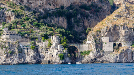 Furore fjord bridge seen from the sea, amalfi coast, italy - obrazy, fototapety, plakaty