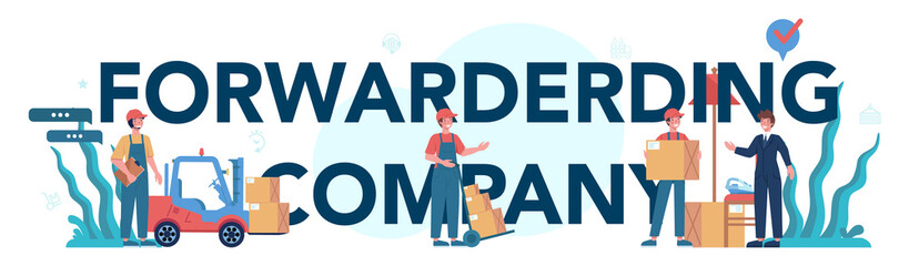 Forwarder typographic header concept. Loader in uniform delivering