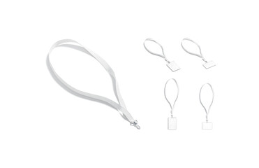 Blank white lanyard with name card mockup, different views