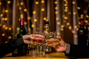 Celebrate whiskey on a friendly party in  restaurant