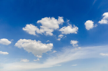 beautiful blue sky and white fluffy cloud horizon outdoor for background.