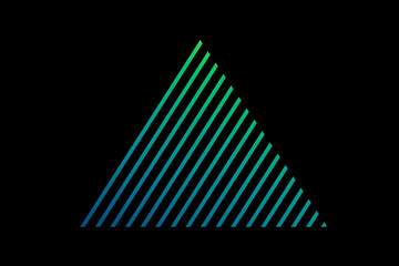 Beautiful blue holographic triangle. Triangle Hatbox. Unusual flat icon. Minimal geometry. Abstract green shell fractal on the black background. The Color 3d illustration.