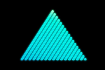 Beautiful blue holographic triangle. Triangle Hatbox. Unusual flat icon. Minimal geometry. Abstract green shell fractal on the black background. The Color 3d illustration.