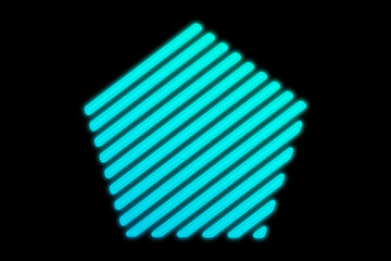 Holographic square. Beautiful blue square. Unusual flat icon. Minimal geometry. Abstract green shell fractal on the black background. The Color 3d illustration.