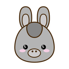 Cute donkey cartoon line and fill style icon design, Kawaii animal zoo life nature and character theme Vector illustration