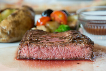 grilled juicy steak cutout on the table
