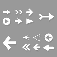 Arrow icon set isolated on gray background. Trendy collection of different arrow icons in flat style. Creative arrows template for web site, mobile app, graphic design, ui and logo. Vector symbol
