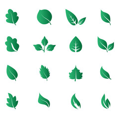 Abstract leaf icon set isolated on white background. Collection of leaf icons for symbol, logo, sign, label and app. Creative art concept. Vector illustration, flat leaves