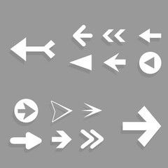 Arrow icon set isolated on gray background. Trendy collection of different arrow icons in flat style. Creative arrows template for web site, mobile app, graphic design, ui and logo. Vector symbol