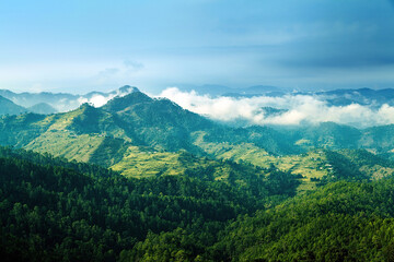Obraz premium Beautiful view of green himalaya range, near Chaukori, Uttarakhand, India.
