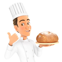 3d head chef holding bread with thumb up