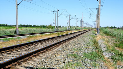 Fototapeta na wymiar Railway on in Russia. Background image for web design.