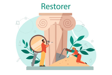 Restorer concept. Artist restores an ancient statue, old painting