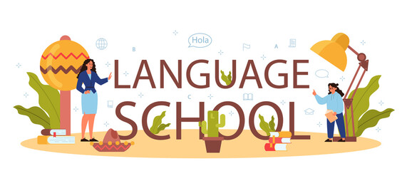 Fototapeta premium Language school spanish course. Spanish learning typographic