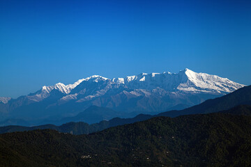 Beautiful landscape of Himalayan snow mountains from Chaukori, Uttarakhand, India