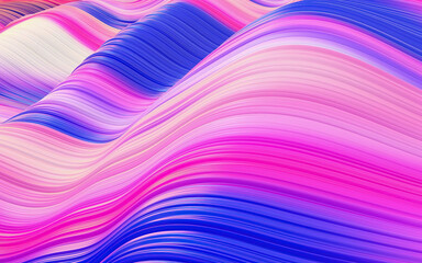 Colorful blue purple pink wavy glossy and shiny plastic abstract background.