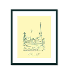 Zurich old town poster, vector illustration and typography design, Switzerland