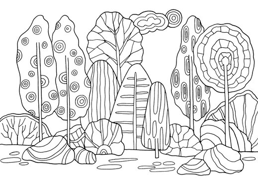 Fairy forest. Coloring pages for adults and children